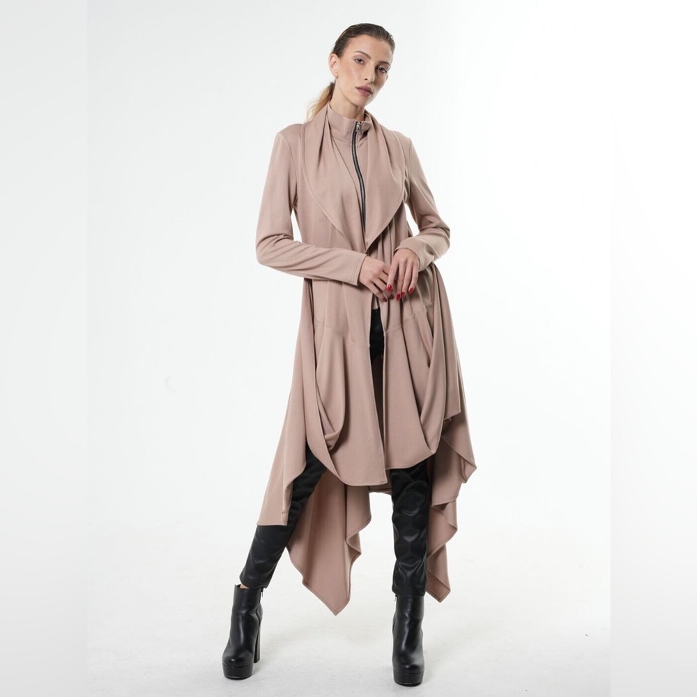 Metamorphoza Brown Long Zipper Cardigan With Drapings - New! - Size 18/20